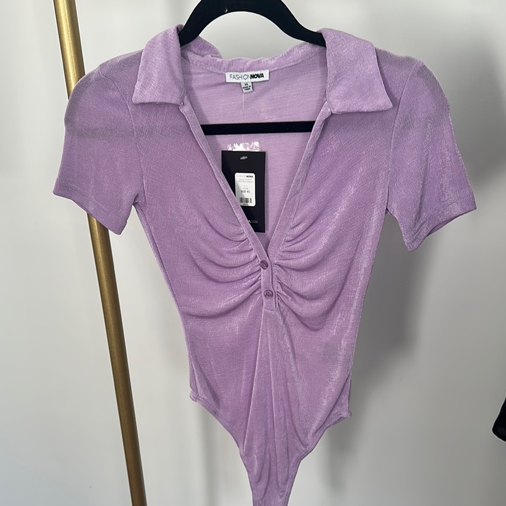 FashionNova Serious Short Sleeve Bodysuit Lavender